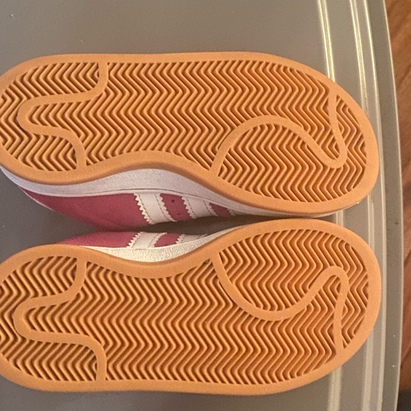 adidas Kids Pink Suede Sneakers with White Stripes - Picture 3 of 4